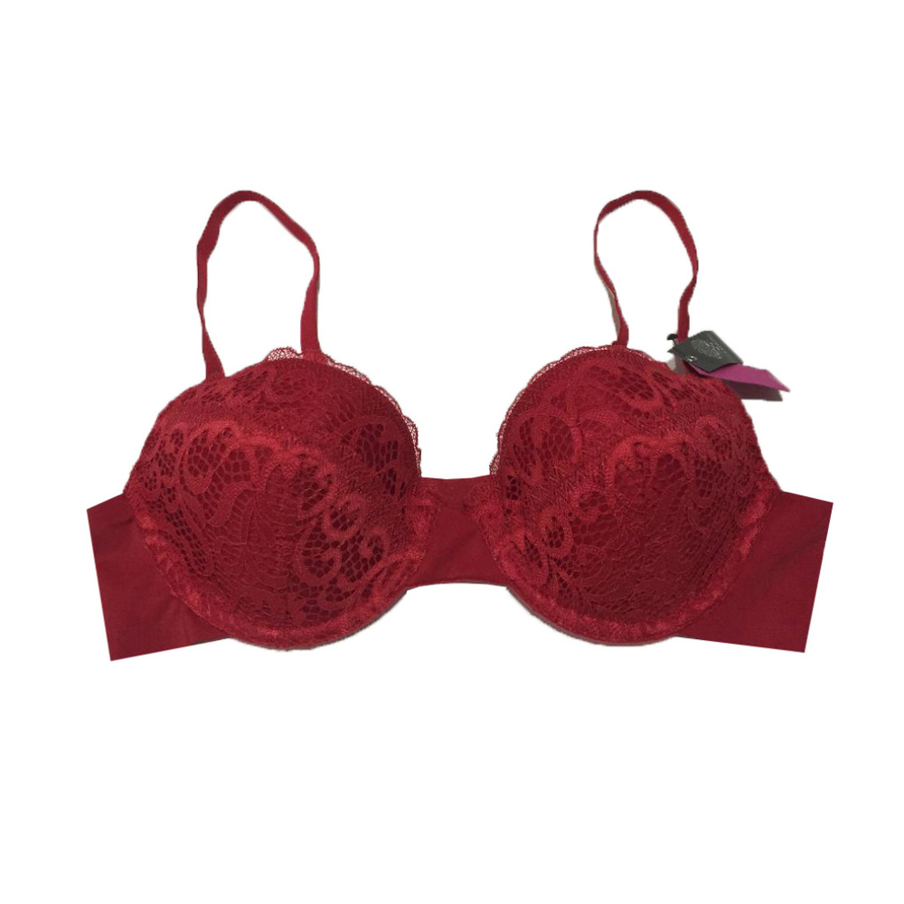 Vince Camuto Lace Overlay Underwire Padded Bra Red